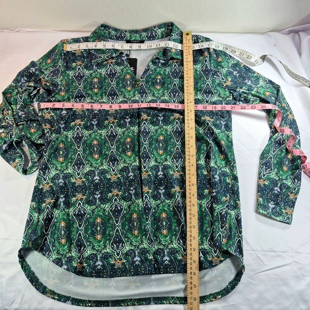 Valolia Green Blue Orange Paisley Print V-Neck Tunic Blouse Shirt XL - Picture 9 of 15